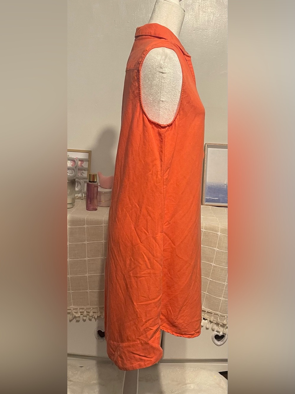 Sleeveless Collared Swim Cover-Up Dress in Orange size 10 58% linen - Picture 6 of 13